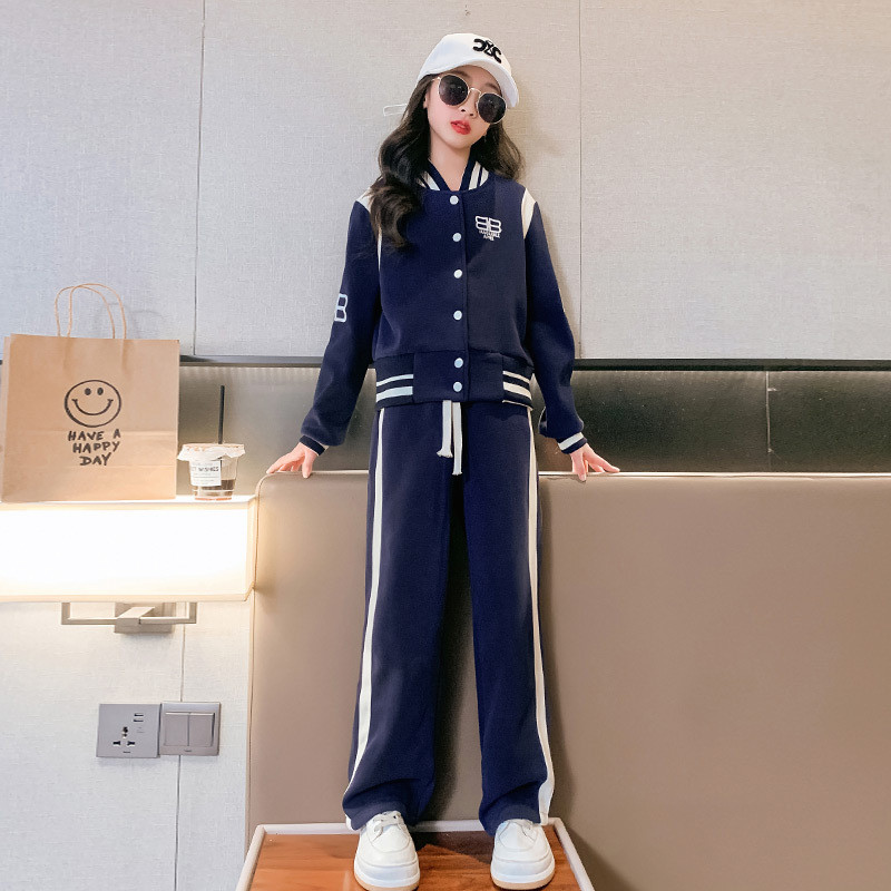 Kevad-sügis tüdrukute üherealised jakid + lõdvad nööriga püksikomplektid koolilaste dressid, 5-16-aastaste laste kostüüm