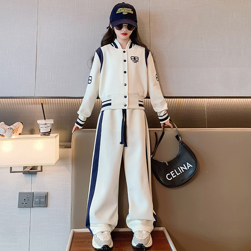 Kevad-sügis tüdrukute üherealised jakid + lõdvad nööriga püksikomplektid koolilaste dressid, 5-16-aastaste laste kostüüm