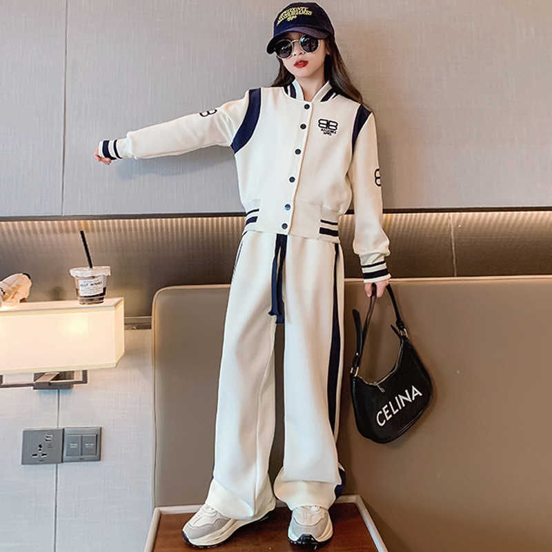 Kevad-sügis tüdrukute üherealised jakid + lõdvad nööriga püksikomplektid koolilaste dressid, 5-16-aastaste laste kostüüm