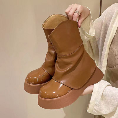 Botine de damă cu fermoar în spate pantofi cu platformă la modă, potrivite pentru cizme sexy de damă cu talpă groasă, toamna 2023