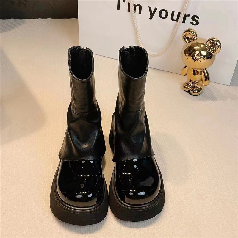 Botine de damă cu fermoar în spate pantofi cu platformă la modă, potrivite pentru cizme sexy de damă cu talpă groasă, toamna 2023