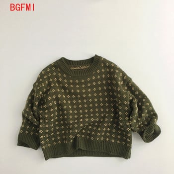80-130cm Φθινόπωρο/Χειμώνας Πουλόβερ για αγόρι κορίτσι Μόδα Πράσινο πουλόβερ Κορεατικά παιδικά ρούχα Floral πουλόβερ Πουλόβερ με στρογγυλή λαιμόκοψη
