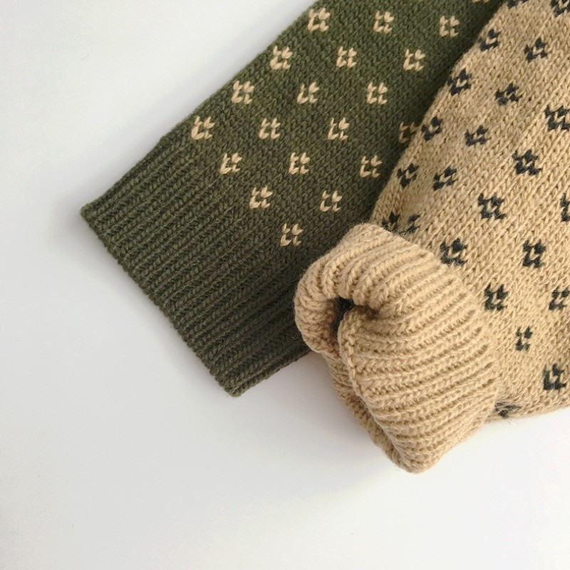 80-130cm Φθινόπωρο/Χειμώνας Πουλόβερ για αγόρι κορίτσι Μόδα Πράσινο πουλόβερ Κορεατικά παιδικά ρούχα Floral πουλόβερ Πουλόβερ με στρογγυλή λαιμόκοψη