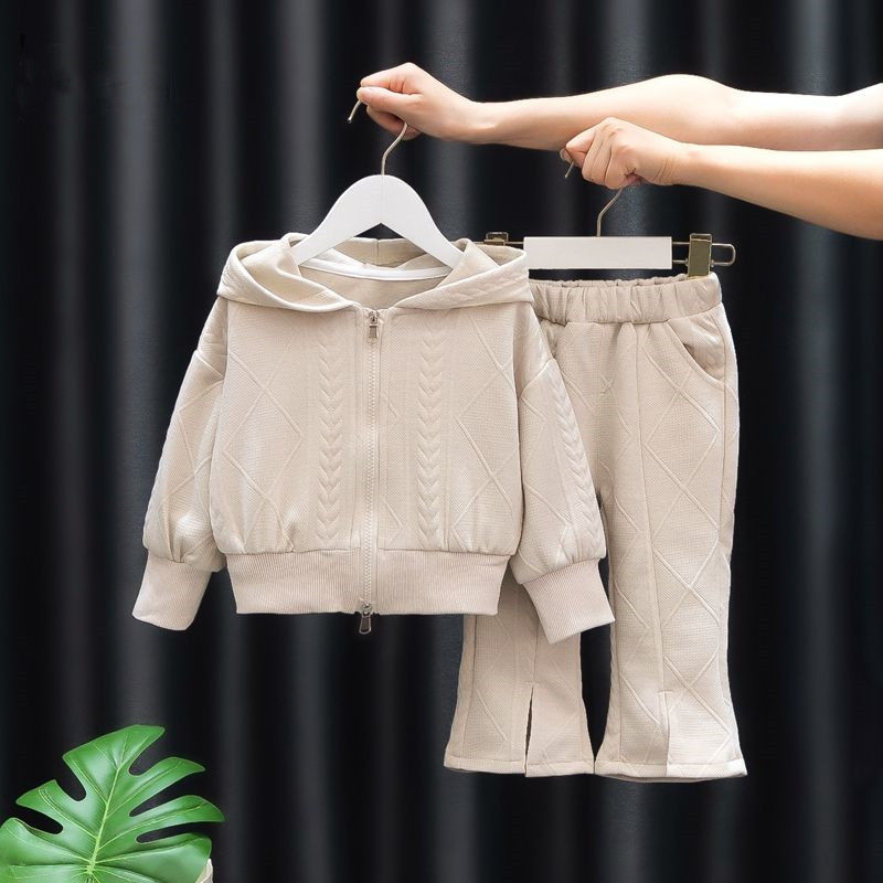 Φούτερ με διπλό φερμουάρ με ανάγλυφο σιταρένιο και βρεφικά κορίτσια + σετ φούτερ με κουκούλα Παιδική αθλητική φόρμα για παιδιά 1-9 ετών