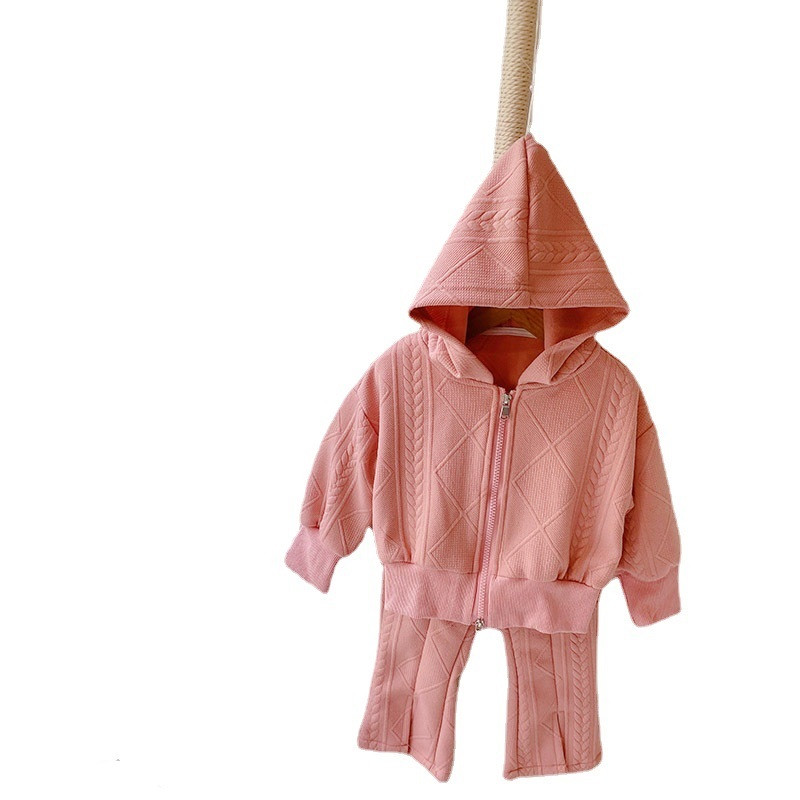 Φούτερ με διπλό φερμουάρ με ανάγλυφο σιταρένιο και βρεφικά κορίτσια + σετ φούτερ με κουκούλα Παιδική αθλητική φόρμα για παιδιά 1-9 ετών