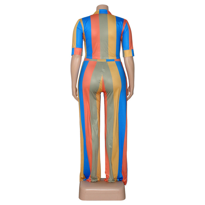 Σετ σε μεγάλο μέγεθος Γυναικείο πουκάμισο με ριγέ στάμπα με V λαιμόκοψη Παντελόνι με φαρδύ πόδι σετ γραφείου Γυναικεία ανοιξιάτικη φθινοπωρινή φόρμα μετακινήσεων