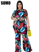 SOMO Plus Size Sexy Fashion Printing σετ δύο τεμαχίων Γυναικεία κοντομάνικη μπλούζα Παντελόνι φαρδύ πόδι Κοστούμι Κοστούμια Χονδρική Dropshipping