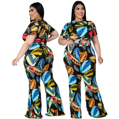 SOMO Plus Size Sexy Fashion Printing σετ δύο τεμαχίων Γυναικεία κοντομάνικη μπλούζα Παντελόνι φαρδύ πόδι Κοστούμι Κοστούμια Χονδρική Dropshipping
