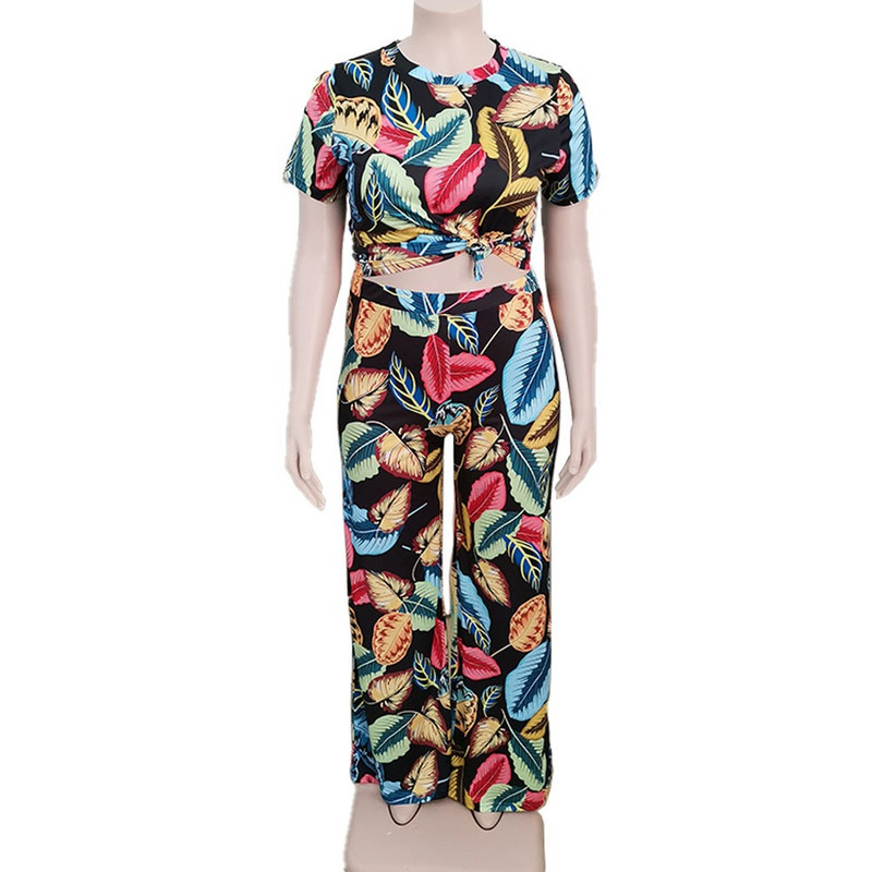 SOMO Plus Size Sexy Fashion Printing σετ δύο τεμαχίων Γυναικεία κοντομάνικη μπλούζα Παντελόνι φαρδύ πόδι Κοστούμι Κοστούμια Χονδρική Dropshipping