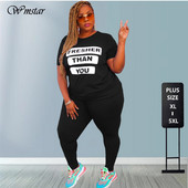 Plus Size 5xl Σετ δύο τεμαχίων Γυναικεία Χονδρική Νέα Σετ παντελονιών Crop Top και κολάν ελαστικό γράμμα μέσης εκτύπωσης Stretch Dropshipping