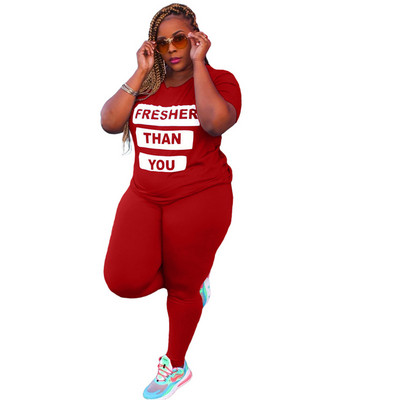 Plus Size 5xl Σετ δύο τεμαχίων Γυναικεία Χονδρική Νέα Σετ παντελονιών Crop Top και κολάν ελαστικό γράμμα μέσης εκτύπωσης Stretch Dropshipping