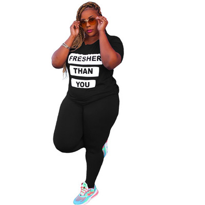 Plus Size 5xl Σετ δύο τεμαχίων Γυναικεία Χονδρική Νέα Σετ παντελονιών Crop Top και κολάν ελαστικό γράμμα μέσης εκτύπωσης Stretch Dropshipping