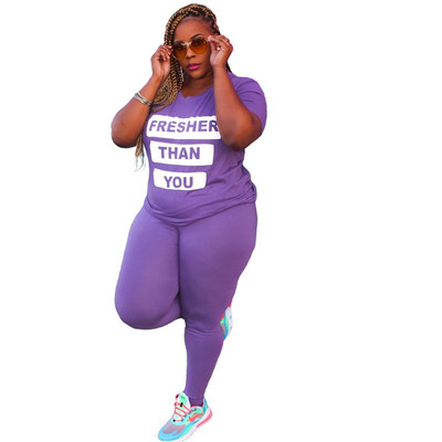 Plus Size 5xl Σετ δύο τεμαχίων Γυναικεία Χονδρική Νέα Σετ παντελονιών Crop Top και κολάν ελαστικό γράμμα μέσης εκτύπωσης Stretch Dropshipping