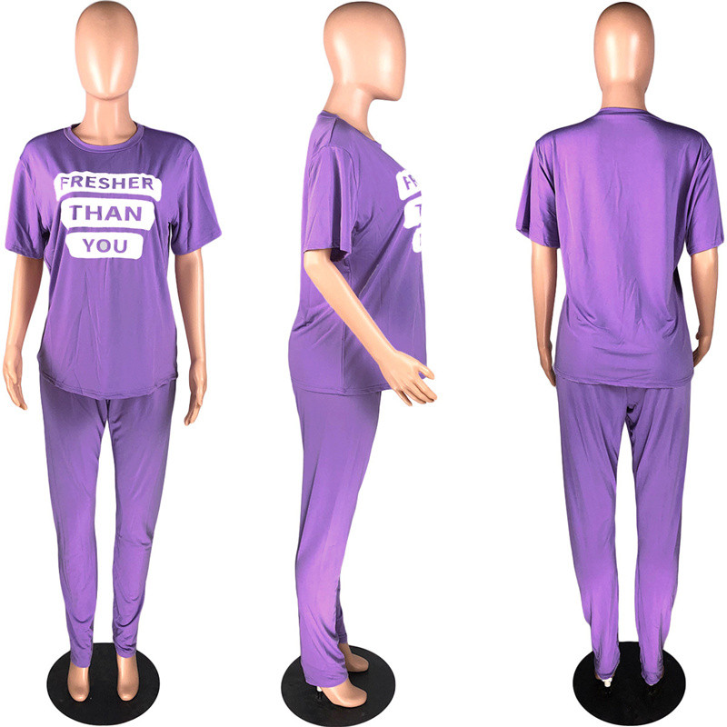 Plus Size 5xl Σετ δύο τεμαχίων Γυναικεία Χονδρική Νέα Σετ παντελονιών Crop Top και κολάν ελαστικό γράμμα μέσης εκτύπωσης Stretch Dropshipping