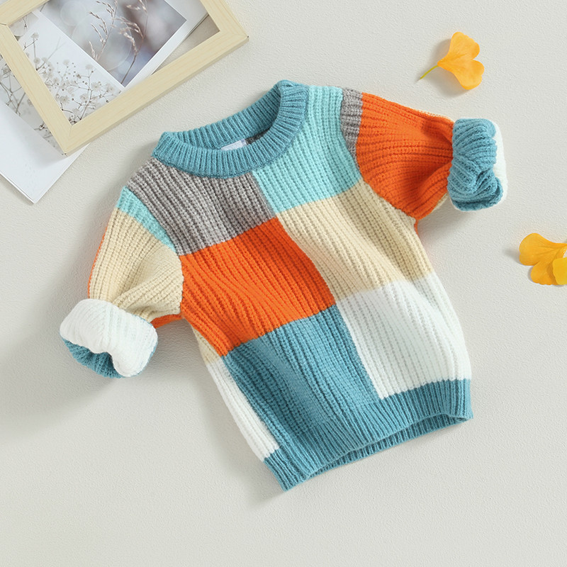 FOCUSNORM 0-4Y Sügistalv Beebipoisid Tüdrukud Kootud Kampsun Värv Patchwork Pikad varrukad Pullovers Trikotapid Topid