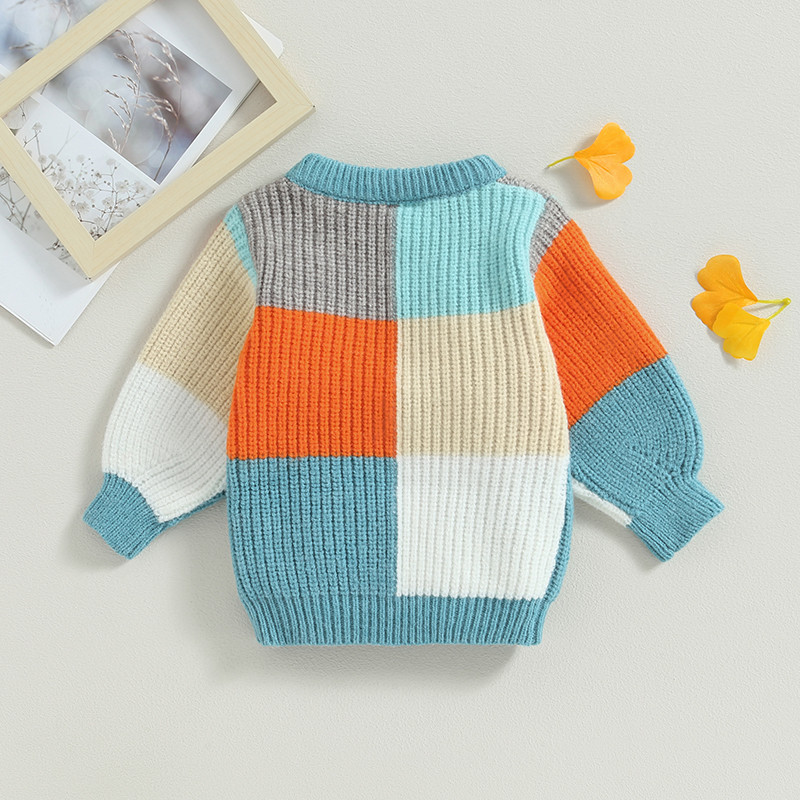 FOCUSNORM 0-4Y Sügistalv Beebipoisid Tüdrukud Kootud Kampsun Värv Patchwork Pikad varrukad Pullovers Trikotapid Topid