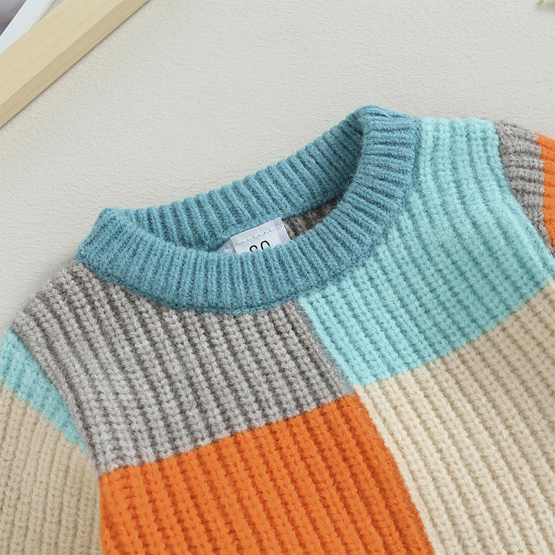 FOCUSNORM 0-4Y Sügistalv Beebipoisid Tüdrukud Kootud Kampsun Värv Patchwork Pikad varrukad Pullovers Trikotapid Topid