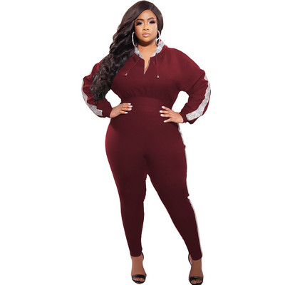 CM.YAYA Elegant Plus Size Paiete SideSet Femei Hanorac cu glugă Top și Pantaloni Jogger Trening Set Două 2 Piese Ținute