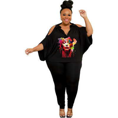 WSFEC XL-5XL Seturi de două piese de mărime mare, îmbrăcăminte pentru femei, vara 2023, cu mânecă scurtă, cu pantaloni casual, seturi asortate