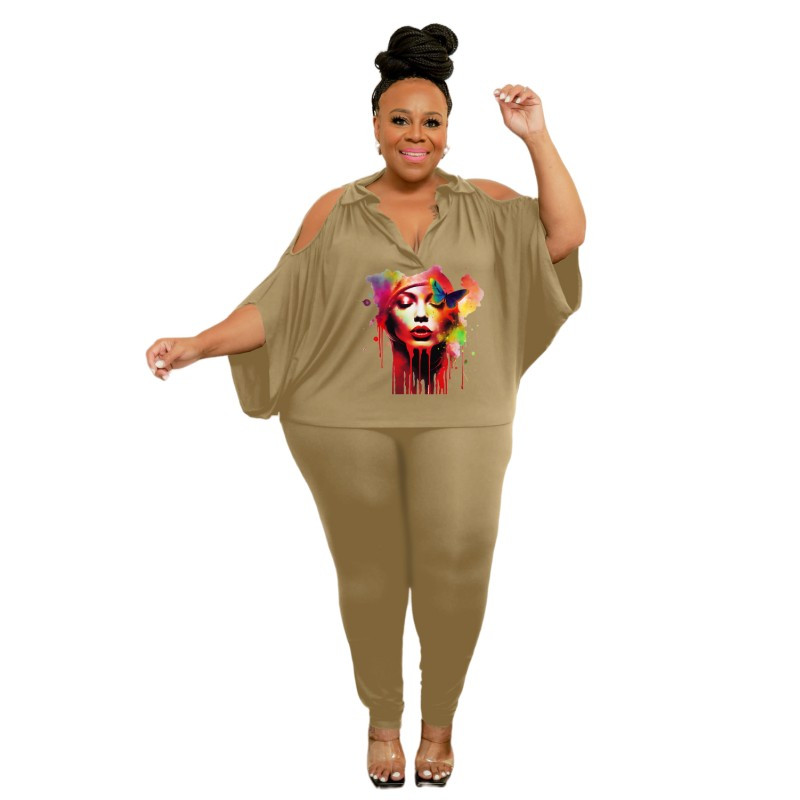 WSFEC XL-5XL Plus Size Two Piece Σετ Γυναικεία Ρούχα Καλοκαίρι 2023 Ολόσωμο κοντά μανίκια, χαλαρά κοστούμια παντελονιών, ασορτί σετ