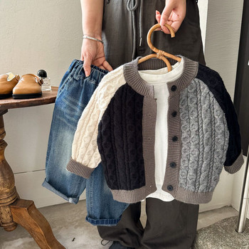 Παιδικό πουλόβερ Πλέξιμο Φθινοπωρινό Νέο Προϊόν Μάλλινο παλτό για αγόρια και κορίτσια Splicing Baby Color Contrast Knitting Cardigan