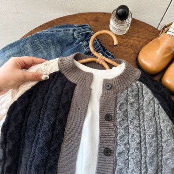 Παιδικό πουλόβερ Πλέξιμο Φθινοπωρινό Νέο Προϊόν Μάλλινο παλτό για αγόρια και κορίτσια Splicing Baby Color Contrast Knitting Cardigan