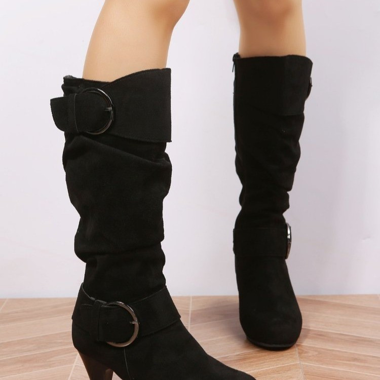 Chelsea Boots Γυναικεία Παπούτσια Χειμώνας 2022 Νέα μάρκα μόδας Mid-calf Snow ψηλές μπότες Σέξι σουέτ ψηλοτάκουνες γόβες Botas μοτοσικλέτας