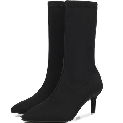 Candy Color Stretch Fabric Slip On Boots Γυναικείες μυτερές φθινοπωρινές χειμερινές αντλίες Botas Γυναικείες γόβες πάρτι Μέγεθος 35-42 WSH4200