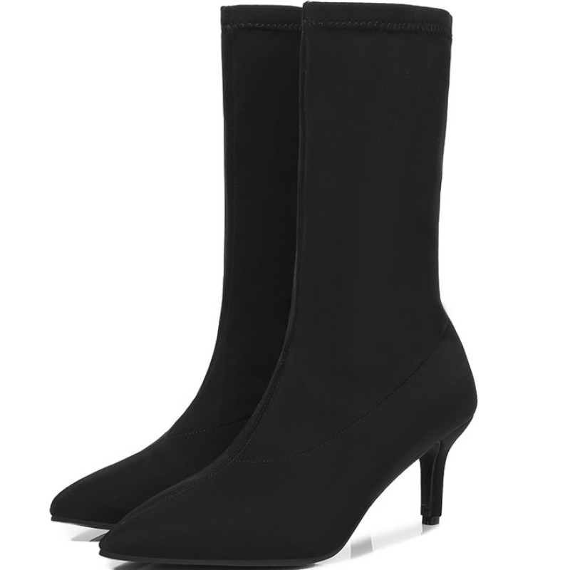 Candy Color Stretch Fabric Slip On Boots Γυναικείες μυτερές φθινοπωρινές χειμερινές αντλίες Botas Γυναικείες γόβες πάρτι Μέγεθος 35-42 WSH4200