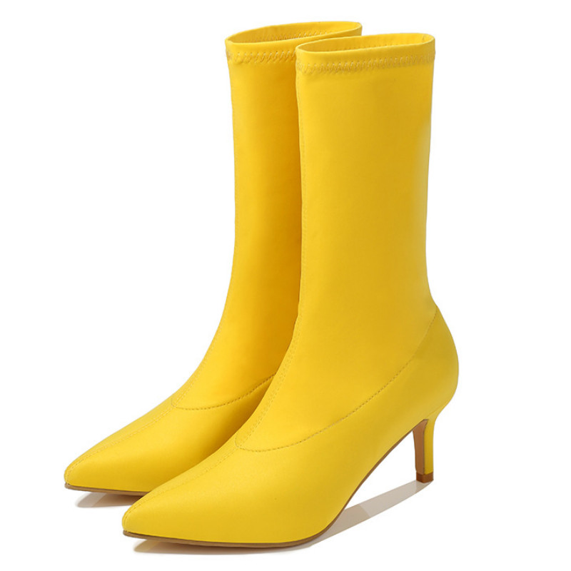 Candy Color Stretch Fabric Slip On Boots Γυναικείες μυτερές φθινοπωρινές χειμερινές αντλίες Botas Γυναικείες γόβες πάρτι Μέγεθος 35-42 WSH4200