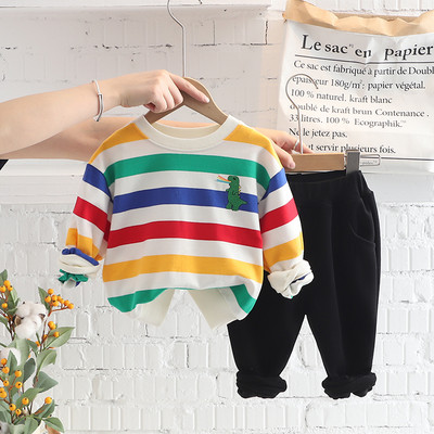 Seturi de îmbrăcăminte pentru fete, băieți, fete, toamnă 2022, haine de dinozaur din desene animate pentru copii, ținute pentru sugari, tricou cu dungi, pantaloni, îmbrăcăminte sport pentru copii