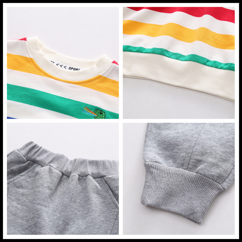 Seturi de îmbrăcăminte pentru fete, băieți, fete, toamnă 2022, haine de dinozaur din desene animate pentru copii, ținute pentru sugari, tricou cu dungi, pantaloni, îmbrăcăminte sport pentru copii