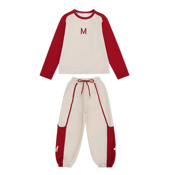 Ανοιξιάτικο φθινόπωρο για κορίτσια, βαμβακερή μπλούζα με αντίθεση αλφάβητου + Φούτερ με κορδόνι σχολική Παιδική φόρμα Παιδική στολή για τζόκινγκ 3-16 ετών