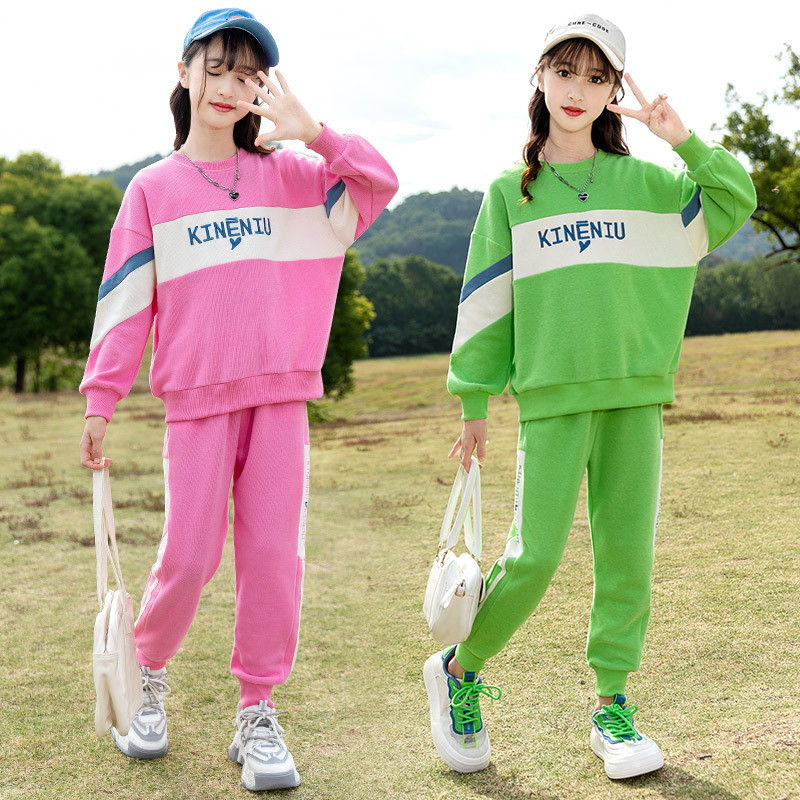 Άνοιξη Φθινόπωρο Κορίτσια Βαμβακερή αντίθεση Αλφάβητο Κέντημα Φούτερ + Φούτερ Σχολική Παιδική Φόρμα Παιδική Στολή Jogger 3-16 ετών