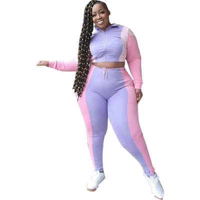 XL-5XL αθλητικό μεγάλο σετ σε μεγάλο μέγεθος, γυναικεία ρούχα Συναρμολόγηση με φερμουάρ μακρύ μανίκι μπλούζα και παντελόνι σε δύο τεμάχια Στολή χονδρικής dropshopping