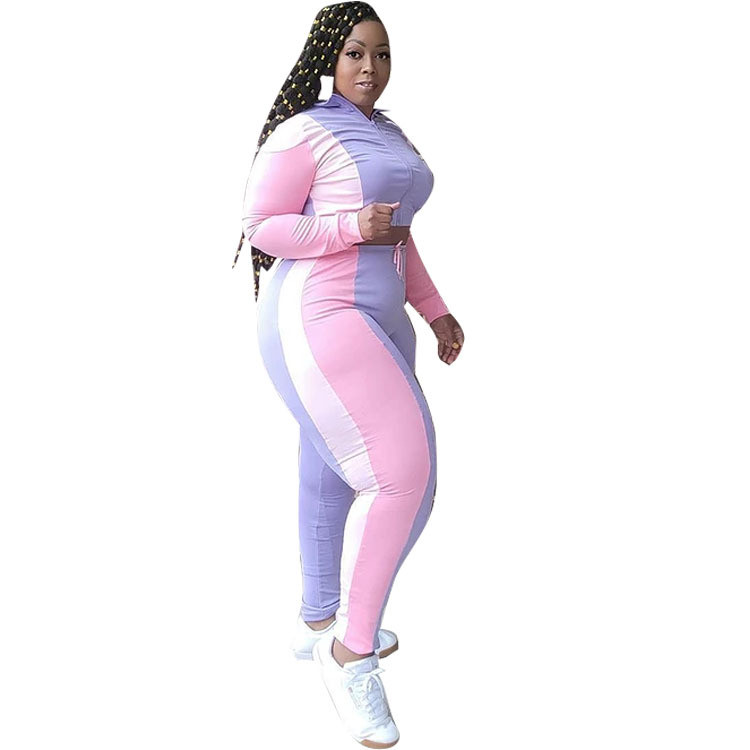 XL-5XL αθλητικό μεγάλο σετ σε μεγάλο μέγεθος, γυναικεία ρούχα Συναρμολόγηση με φερμουάρ μακρύ μανίκι μπλούζα και παντελόνι σε δύο τεμάχια Στολή χονδρικής dropshopping