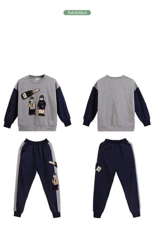 Ανοιξιάτικο φθινόπωρο για κορίτσια με αντίθεση 3D καρτούν με κέντημα ντους Φούτερ + Φούτερ Σχολική Παιδική φόρμα Παιδική φόρμα Jogger 3-16 ετών