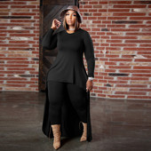 XL-5XL hulgimüük Dropshipping 2022 talve pluss suuruses kaheosaline komplekt Naiste rõivad, pikkade varrukatega ebaregulaarsed pükskostüümid, naiste rõivad