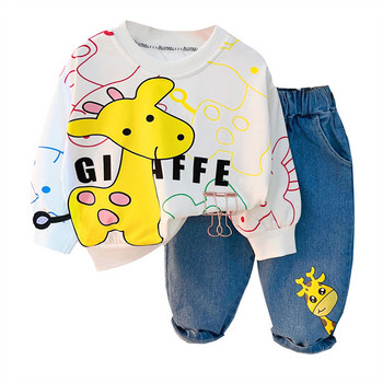 Бебешки комплекти дрехи за момчета и момичета Есенни дрехи за бебета Екипировки Детска тениска Панталони 2 бр. Костюм с анимационен жираф Детско спортно облекло
