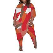 WSFEC 2XL-5XL Suures suuruses sobivad komplektid Naiste riided Kaheosalised komplektid Moeprintimine Irreglar lahtised seksikad sügispüksid