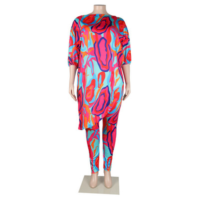 WSFEC 2XL-5XL Suures suuruses sobivad komplektid Naiste riided Kaheosalised komplektid Moeprintimine Irreglar lahtised seksikad sügispüksid