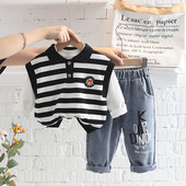 Laste rõivakomplekt beebipoistele dressid Laste triibuline vest T-särk Teksad 3 tk. Ülikond Imikuriided Komplektid Laste Spordirõivad