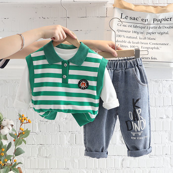 Παιδικό σετ ρούχων για μωρά αγόρια Αθλητικά παιδικά ριγέ γιλέκο μπλουζάκι Τζιν 3 τμχ Κοστούμι Βρεφικά ρούχα Ρούχα Παιδικά αθλητικά