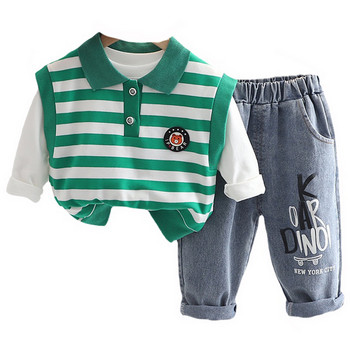 Παιδικό σετ ρούχων για μωρά αγόρια Αθλητικά παιδικά ριγέ γιλέκο μπλουζάκι Τζιν 3 τμχ Κοστούμι Βρεφικά ρούχα Ρούχα Παιδικά αθλητικά