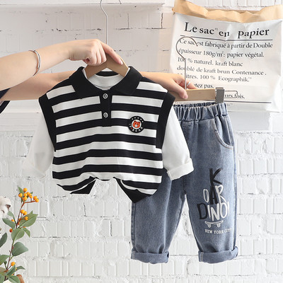 Laste rõivakomplekt beebipoistele dressid Laste triibuline vest T-särk Teksad 3 tk. Ülikond Imikuriided Komplektid Laste Spordirõivad