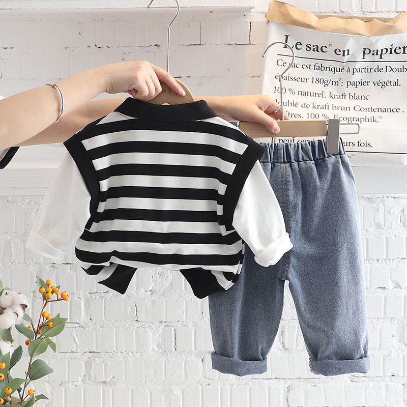 Laste rõivakomplekt beebipoistele dressid Laste triibuline vest T-särk Teksad 3 tk. Ülikond Imikuriided Komplektid Laste Spordirõivad