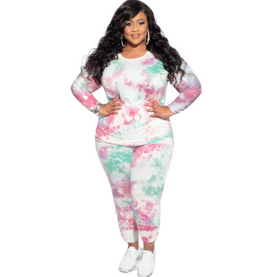 WSFEC XL-5XL Φθινοπωρινά ρούχα Γυναικεία Ρούχα Plus Size Two Piece Σετ Μόδα Casual Tie Dye Μακρυμάνικα Γυναικεία αθλητικά κοστούμια