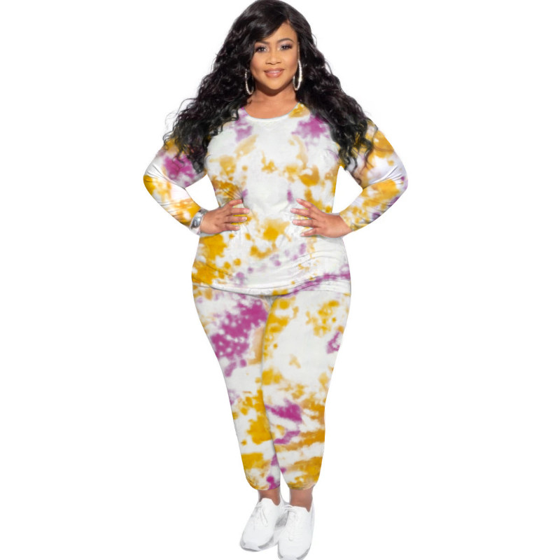 WSFEC XL-5XL Φθινοπωρινά ρούχα Γυναικεία Ρούχα Plus Size Two Piece Σετ Μόδα Casual Tie Dye Μακρυμάνικα Γυναικεία αθλητικά κοστούμια