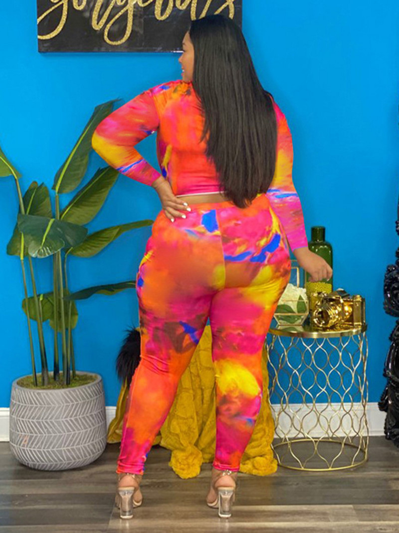 XL-5XL Suures suuruses komplektid Mood 2022 Hole Tie värvimine, pikk varrukas, 2, kaheosalised püksid, kostüümid, seksikad naiste riided, hulgimüük