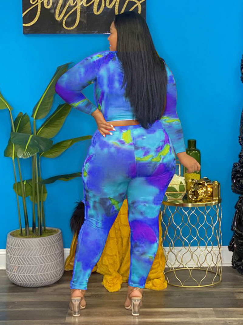 XL-5XL Suures suuruses komplektid Mood 2022 Hole Tie värvimine, pikk varrukas, 2, kaheosalised püksid, kostüümid, seksikad naiste riided, hulgimüük